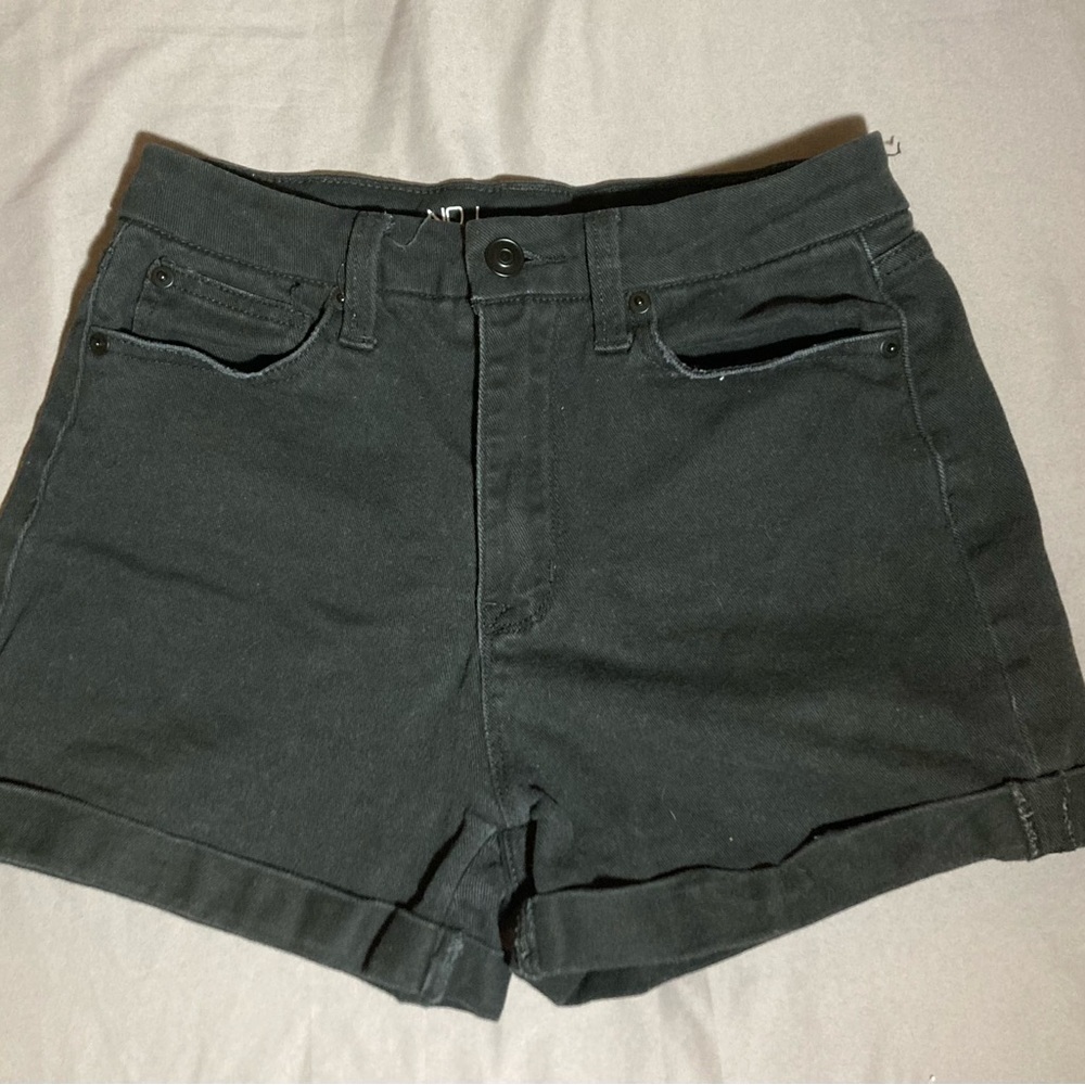 High rise black denim shorty shorts